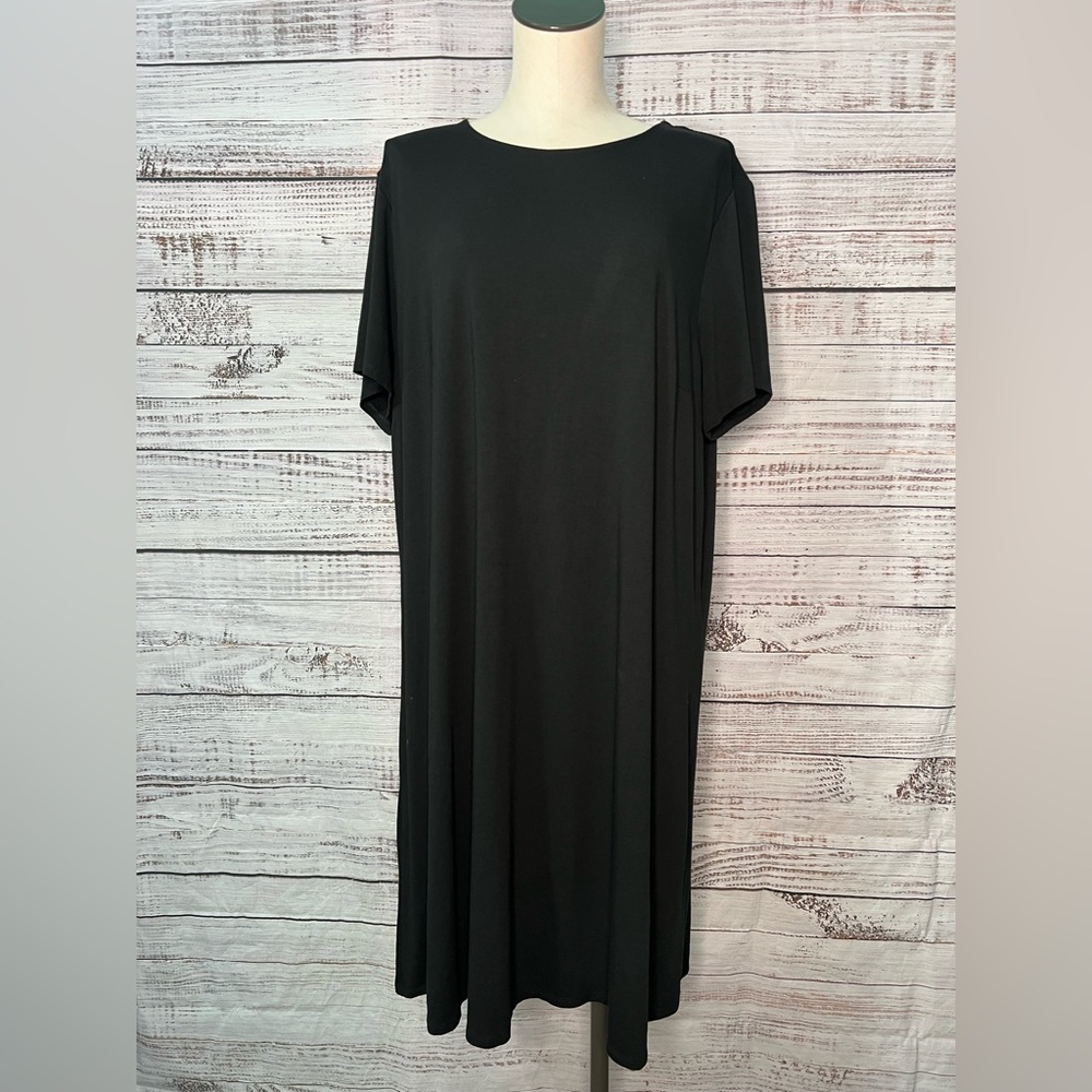 J Jill‎ Wearever Collection Black 2X Rayon Short Sleeve T Shirt Dress EXCELLENT